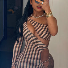 Load image into Gallery viewer, Striped Fitted Hollowed-out Jumpsuit