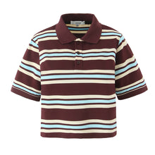 Load image into Gallery viewer, Contrast striped polo collar crop top T-shirt