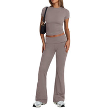 Load image into Gallery viewer, Two-Piece Set Short Sleeve Crop Top and Flare Pants