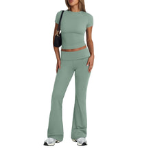 Load image into Gallery viewer, Two-Piece Set Short Sleeve Crop Top and Flare Pants