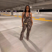Load image into Gallery viewer, Fitted Backless Fringe Jumpsuit