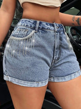 Load image into Gallery viewer, Rhinestone Fringe Denim Shorts