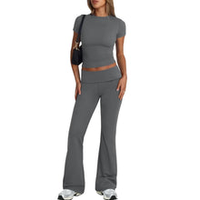 Load image into Gallery viewer, Two-Piece Set Short Sleeve Crop Top and Flare Pants