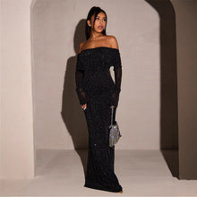 Load image into Gallery viewer, Off-Shoulder Mesh Fitted Bodycon Dress