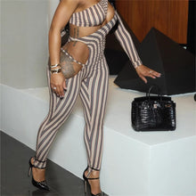 Load image into Gallery viewer, Striped Fitted Hollowed-out Jumpsuit
