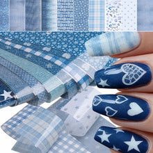 Load image into Gallery viewer, 10 Style Denim Blue Nail Transfer Foil