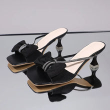 Load image into Gallery viewer, Bow Rhinestone Open-Toe Heel
