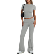 Load image into Gallery viewer, Two-Piece Set Short Sleeve Crop Top and Flare Pants
