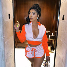 Load image into Gallery viewer, Printed Colorblock Athleisure Long Sleeve Shorts Set
