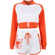 Load image into Gallery viewer, Printed Colorblock Athleisure Long Sleeve Shorts Set
