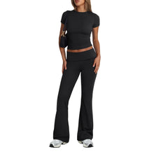 Load image into Gallery viewer, Two-Piece Set Short Sleeve Crop Top and Flare Pants
