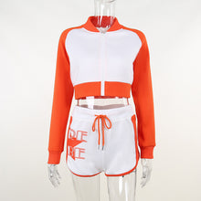 Load image into Gallery viewer, Printed Colorblock Athleisure Long Sleeve Shorts Set
