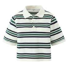 Load image into Gallery viewer, Contrast striped polo collar crop top T-shirt
