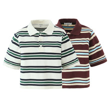 Load image into Gallery viewer, Contrast striped polo collar crop top T-shirt
