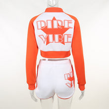 Load image into Gallery viewer, Printed Colorblock Athleisure Long Sleeve Shorts Set
