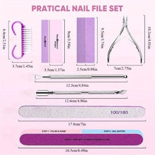 Load image into Gallery viewer, 10/15pcs Professional Nail Art Kit with 100/180 Grit Files,Buffer Sponge,Brush,Scissors,Cuticle Nippers Pushers Gel Polish Tools
