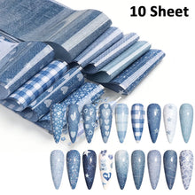 Load image into Gallery viewer, 10 Style Denim Blue Nail Transfer Foil
