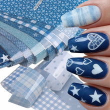 Load image into Gallery viewer, 10 Style Denim Blue Nail Transfer Foil
